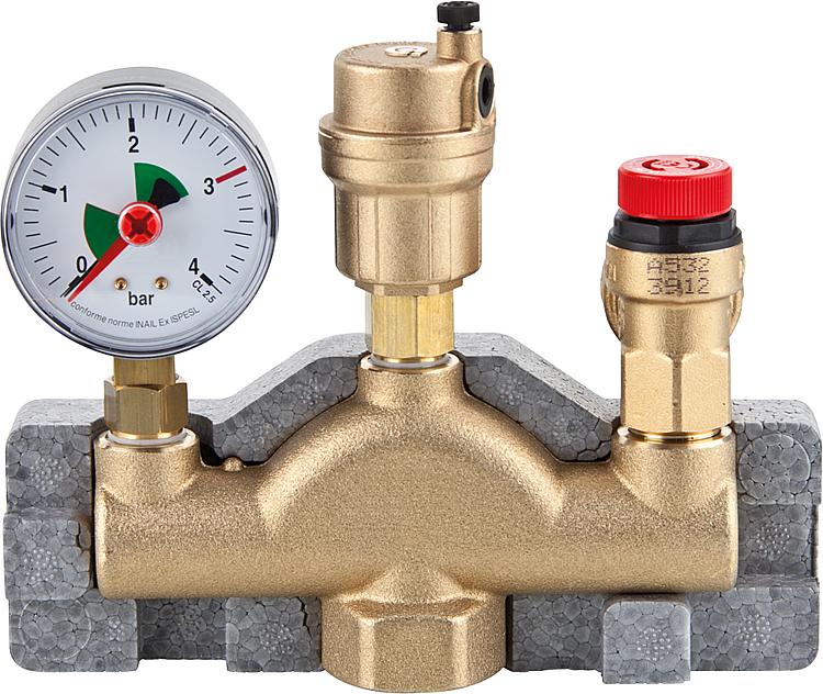Caleffi Kesselsicherheitsgruppe Messing komplet mit Isolierung Sicherheitsventil 3bar 302631