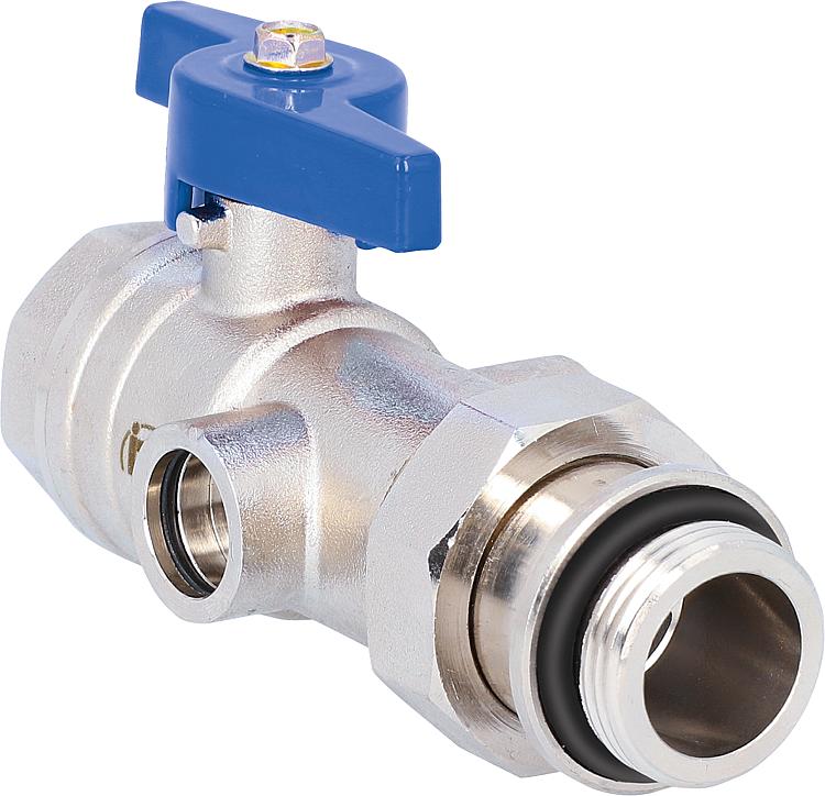 Kugelhahn Flügelgriff blau DN20 3/4" IGxDN20 3/4" AG mit Aufnahme für Thermometer