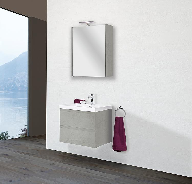 Badmöbel-Set ELAI Serie MBO Eiche grau Steind. Breite 600mm 2 Auszüge