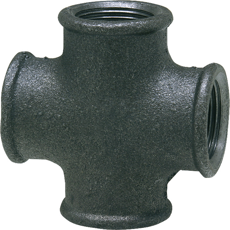 Tempergussfitting schwarz Kreuzstück 90° 1" IG Typ 180