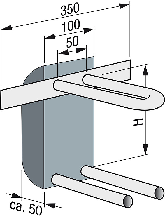 Wandbox aus EPP mit Rohrbogeneinheit aus Edelstahl-Rohr 15x1,0,Höhe 200mm in U-Form inkl. Isolierbox
