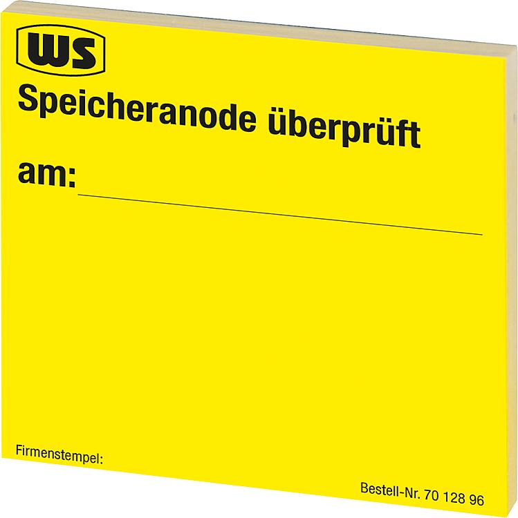 Wartungsaufkleber "Speicheranode geprüft" 1 Block à 50 Stk. gelb