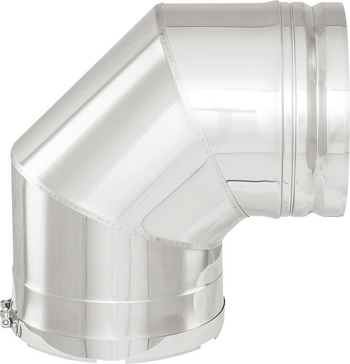 Doppelwandiges Abgassystem Bogen 90°- DN 150 incl.Klemmband für Unterdruckbetrieb
