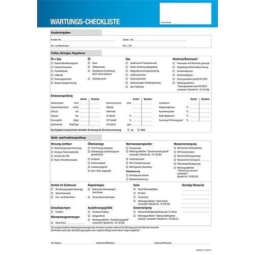 Block mit Wartungs-Checkliste 25 Blatt mit Durchschlag