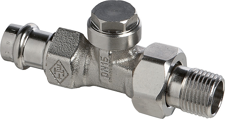 Heimeier Heizkörper Rücklaufverschraubung 0342-15.000 mit Viega Pressanschluss 15mm 1/2"