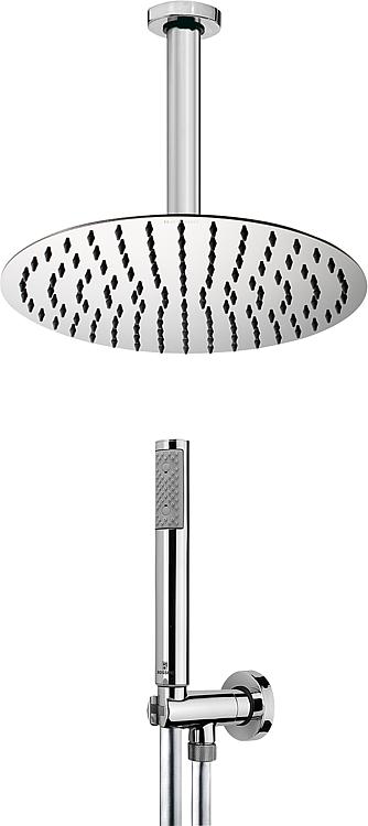 Evenes Brauseset: Kopfbrause rund 250mm + Deckenanschluß hr 200mm + Handbrause + Schlauch