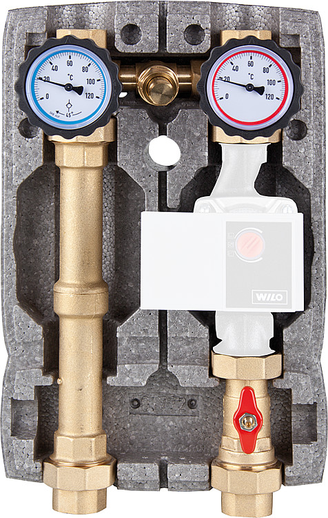 Heizkreisset Easyflow DN25 1" mit Isolierung ungemischt mit Überströmventil ohne Pumpe