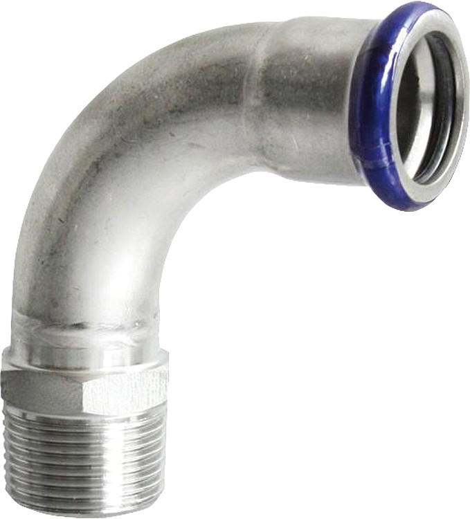 Edelstahl Pressfitting M-Kontur Übergangsbogen 90°, (i/AG), 18 mm x 1/2"