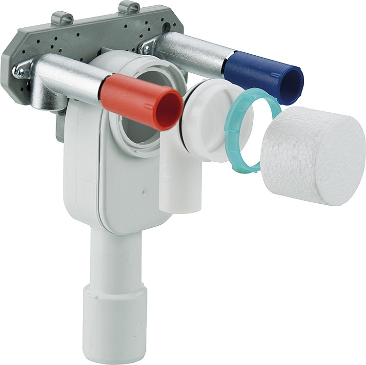 Escundido PP-Waschtischraumspar- Wandeinbau-Siphon mit Messing Anschlüsse 1/2" für Eckventile