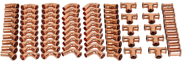 Pressfitting Kupfer Paket3: 22mm mit M-Kontur Bogen Muffe T-Stück
