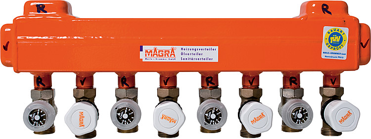 Magra Heizkreisverteiler 60/60 mit Ventile und Rondo - Abgleichventil für 4 Heizgruppen