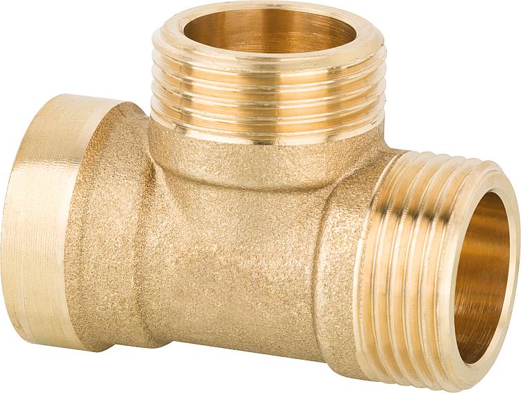 T-Stück Messing IG15 1/2" AG x DN20 3/4" AG x DN25 3/4" AG flachdichtend PN10