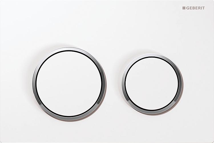 Geberit Betätigungsplatte Omega 20 2 Mengen Spülung hochglanz verchromt weiß 115.085.KJ.1