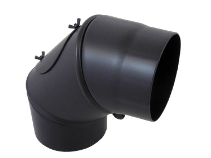Rauchrohrbogen schwarz 2mm DN 130 90 Grad drehbar mit Tür Abasrohr