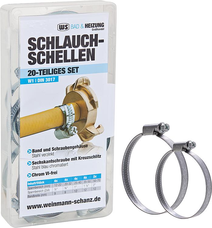 WS - W1 Schlauchschellen Set 20 teilig 88.7058.1 Sortiment 12-22 20-32 25-40 50-70 Stahl verzinkt