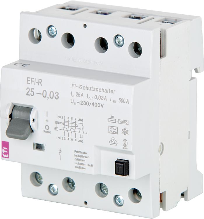 FI-Schalter EFI-R, 4-polig, 40A, 30mA, 10kA, Typ A, unverzögert