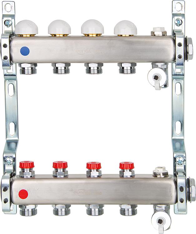 Heizkreisverteiler AC2, DN 25 (1") Edelstahl, 10 Heizkreise mit Einregulierventile