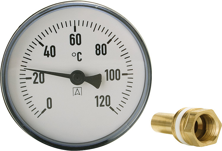 Bimetall-Zeigerthermometer 0-120  C d =100mm mit Fühler 100 mm