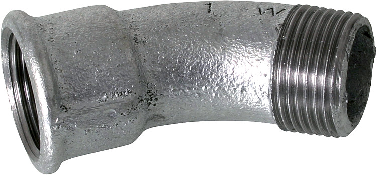 Tempergussfitting verzinkt Nr.40 langer Bogen I/A 45°, Ø 1/2"