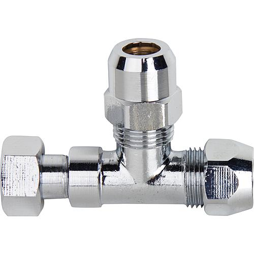 T Verschraubung verchromt mit drehbarer ÜWM DN10 3/8" x 10mm Quetschverschraubung