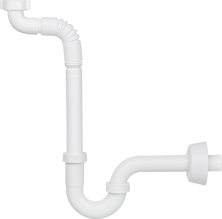 Raumsparsifon DN32 11/4" mit flexiblem Rohr Kunststoff weiß Sifon Siphon ø 32 mm x 200 mm