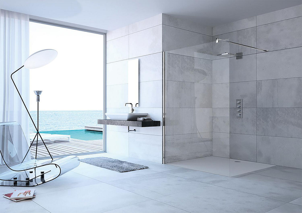 Walk-In Glasduschwand Hüppe modular mit Wandprofil-Set, BxHxT:790-810x2000x8 mm ETC Black Edition