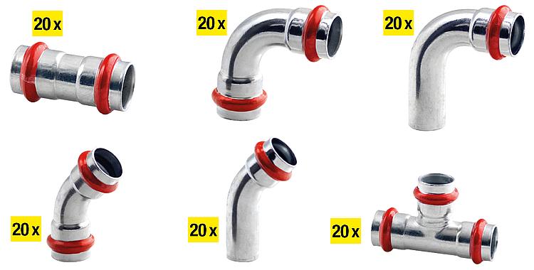 Pressfitting C-Stahl Paket D: 15mm V-Kontur