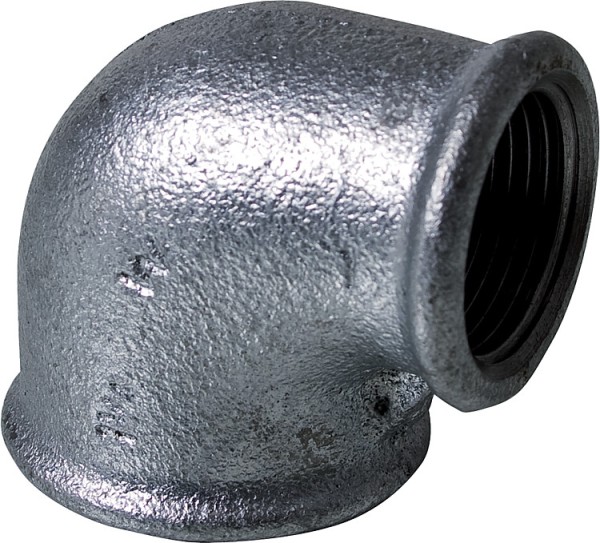Tempergussfitting verzinkt Nr.90R Winkel red. I/I 90° Ø 1 1/2" x 1"