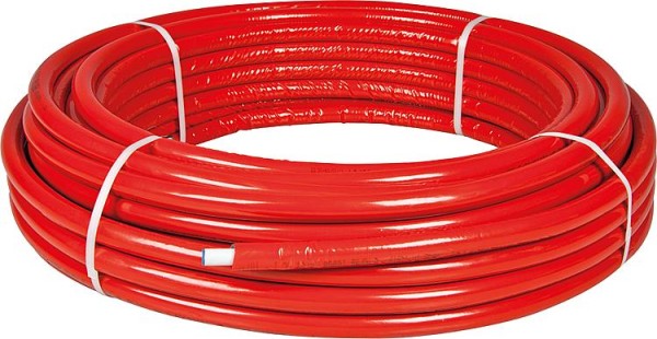 Metallverbundrohr in Rollen 16x2mm mit Isolierung rot,20mm VPE = 50m, EnEV 100%