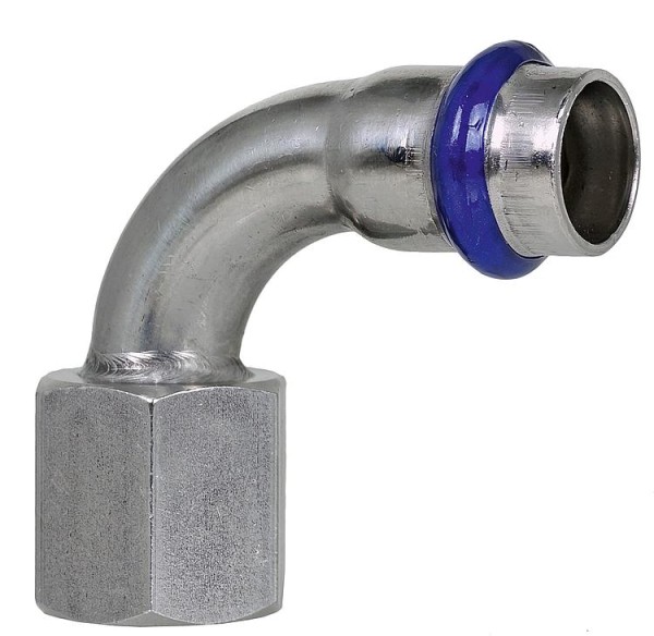 Edelstahl Pressfitting V-Kontur Übergangsbogen 90 ° mit IG 15mm x DN 15 (1/2")