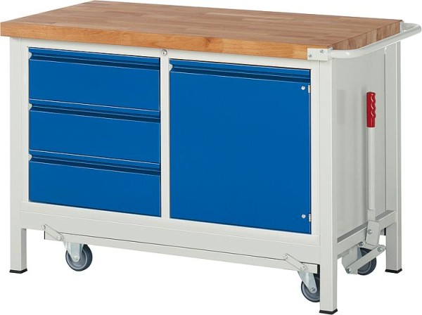 Werkbank Modell 8468 Serie Basic-8, mitabsenkbarem Fahrgestell, 1250x700x880mm