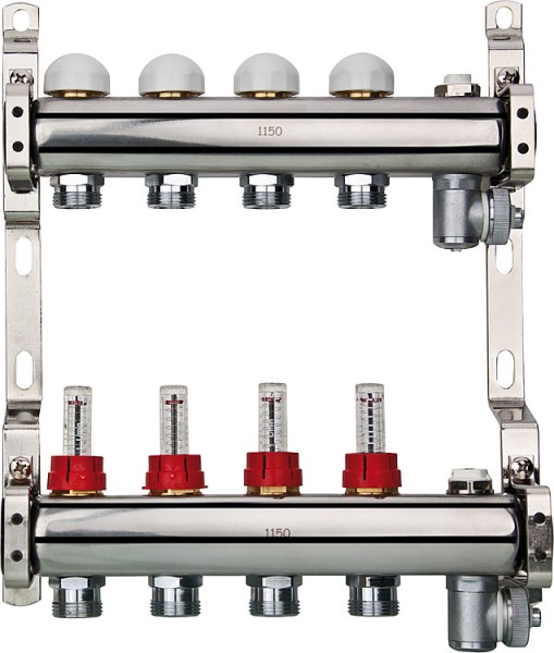 Heizkreisverteiler Edelstahl mit Flowmeter DN25(1) mit 5 Heizkreisen