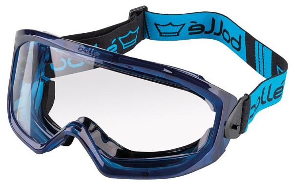 Schutzbrille SUPERBLAST, Schwarz/Blau, mit Kopfband, SUPBLFAPSI