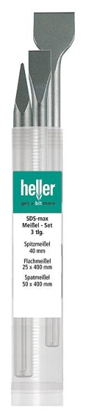 Meißelset HELLER® 3-tlg mit SDS-max Aufnahme Spitz-, Flach - und Spatmeißel
