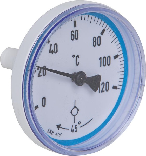 Thermometer blau mit Symbol Schwerkraftbremse für Heizkreisset DN20