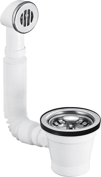 Spülengarnitur mit flexiblem Überlauf 1 1/2" x 70 mm Siebeinsatz Edelstahl runder Überlauf