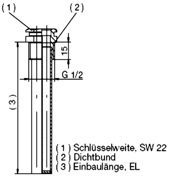 Schutzrohr für 2 Fühler EL: 150 mm Messing