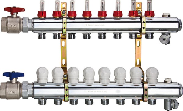 Fußbodenheizungsverteiler aus Messing 11/4 x 13 Heizkreise