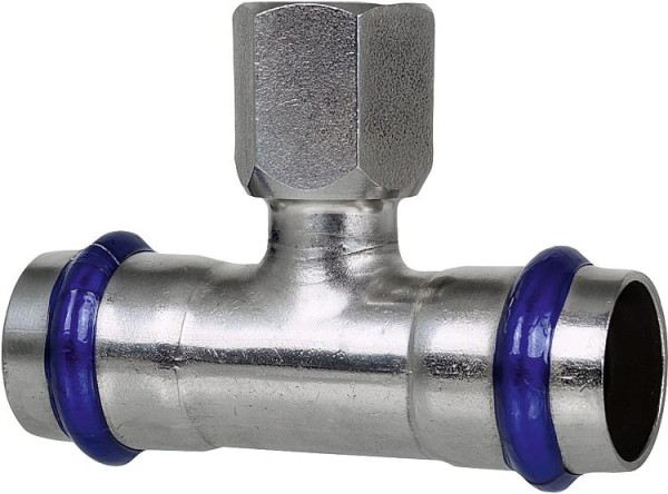Edelstahl Pressfitting V-Kontur T-Stück mit IG 15mm x DN 15 (1/2") x 15mm