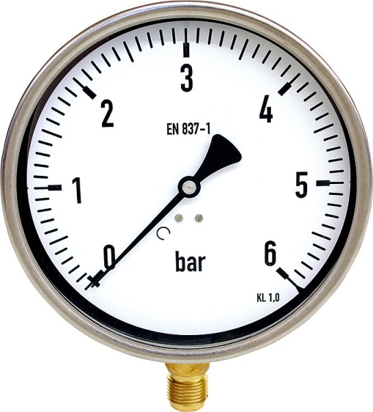 Manometer Robust 0-6 bar 160 mm G 1/2" radial Edelstahl Gehäuse Rohrfeder