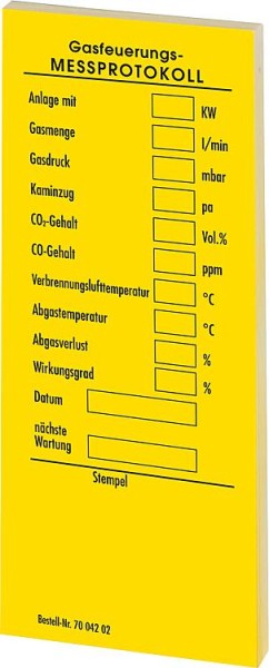 Messprotokoll selbstklebende Kesselaufkleber für Gas gelb 1 Block a 50 Stck.