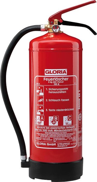 Gloria FeuerlöscherTyp PD6GA mit Manometer mit Wandhalter