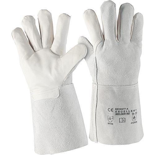 Schweißerhandschuhe Paar 350 mm lang Rindnarbenleder Größe 10 Handschuhe zum Schweißen