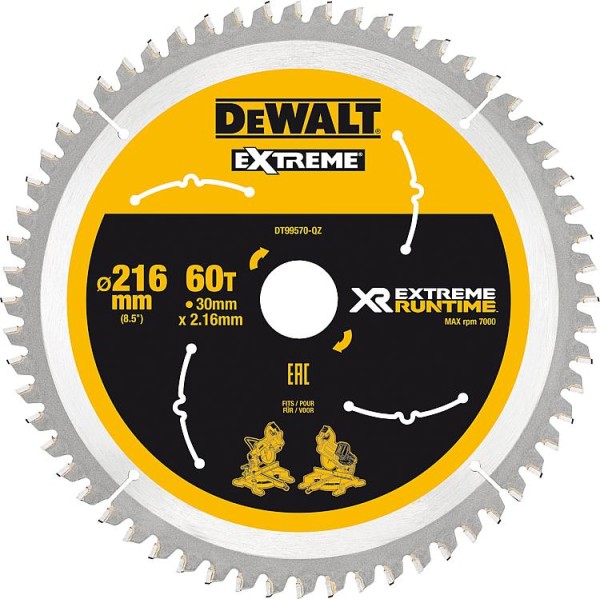 Kreissägeblatt DeWalt, DT99570 XR Extreme Runtime 60Z 216/30mm
