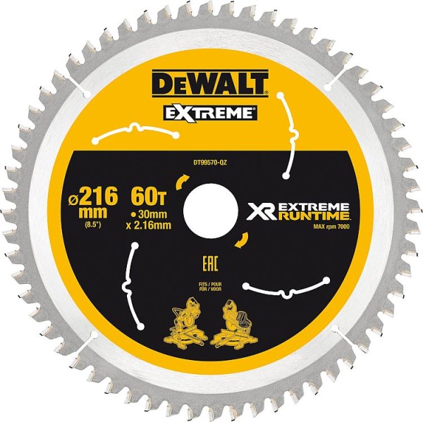 Kreissägeblatt DeWalt, DT99570 XR Extreme Runtime 60Z 216/30mm