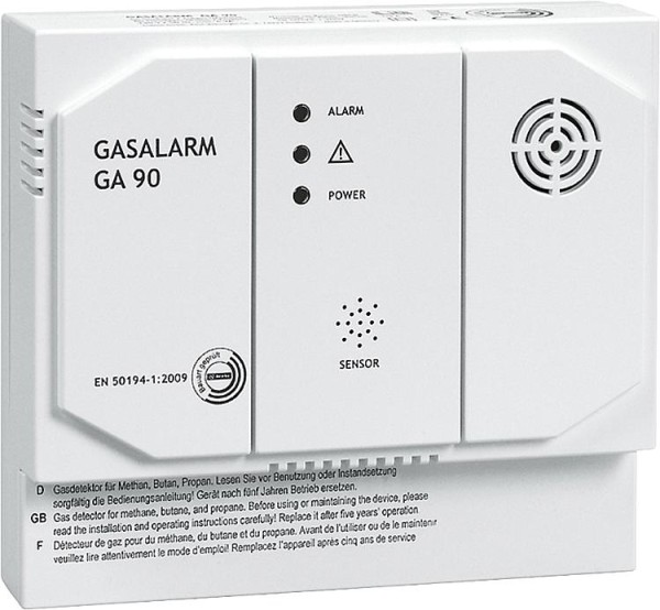 Gasmelder GA90-230, 230 V Warnt bei Austritt von Methan (Stadt-/Erdgas), Propan oder Butan