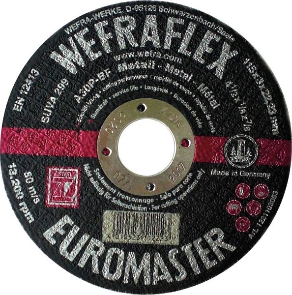 Trennscheibe Euromaster gerade für Metall 115 x 3 x 22 mm