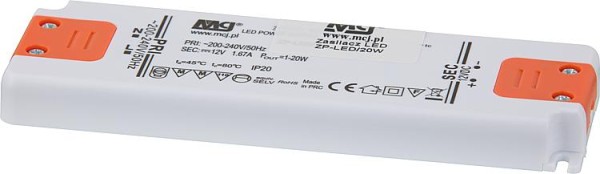 Trafo für LED Leuchtmittel 12V DC, 20W, IP20 flache Bauform, 154x50x14mm