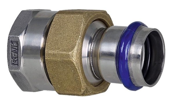 Edelstahl Pressfitting V-Kontur Durchgangsverschraubung mit IG, flachdicht., 15mm x DN 20 (3/4")
