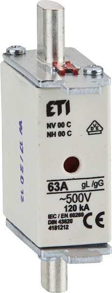 Sicherung NH AC 500V, Gr. C00/ 63A, VPE 3